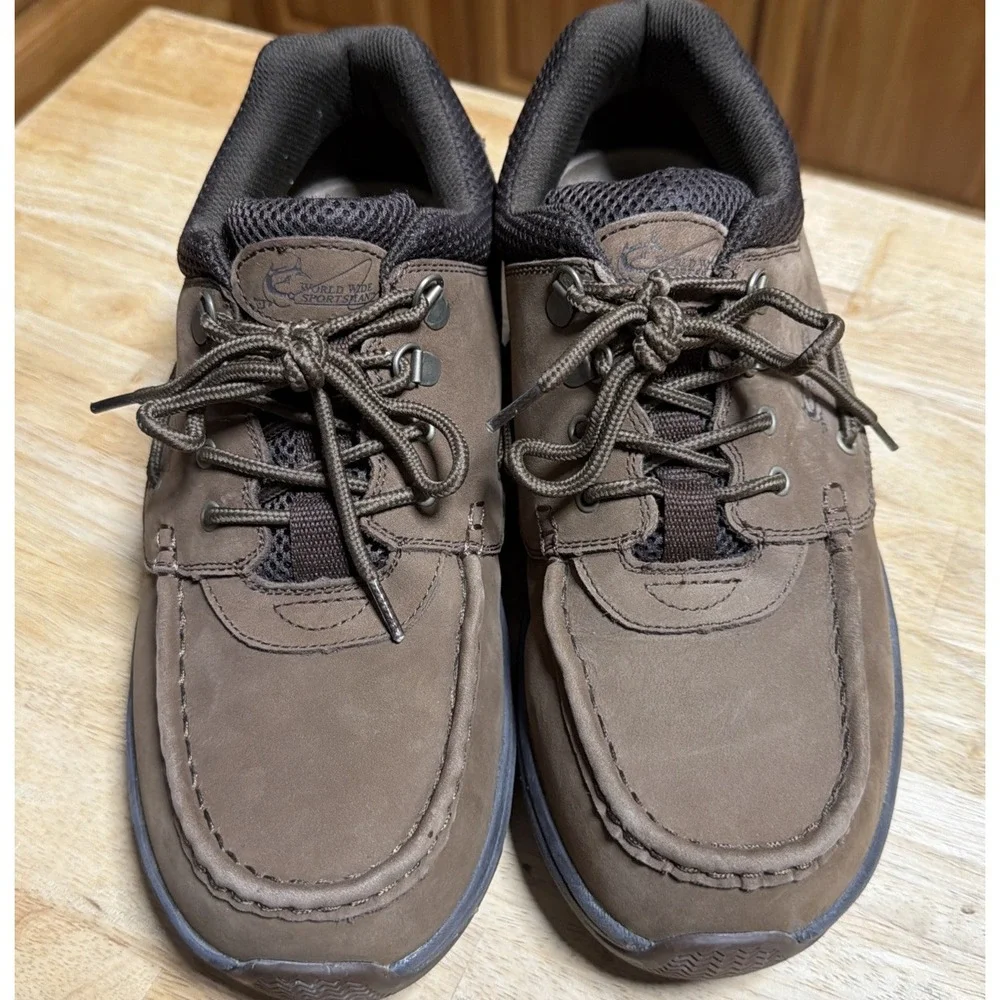 World Wide Sportsman Blue Water Oxford Leather Dark Brown Mens Sz 12 Boat Shoes